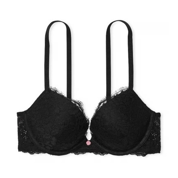 ✨Victoria's Secret Dream Angels Black Lace Push Up Bra Lined Demi Size 38DD - Picture 3 of 8